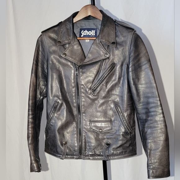 Schott NYC Other - Schott NYC Men's Waxy Cowhide Leather Motorcycle Jacket Black RN 18606